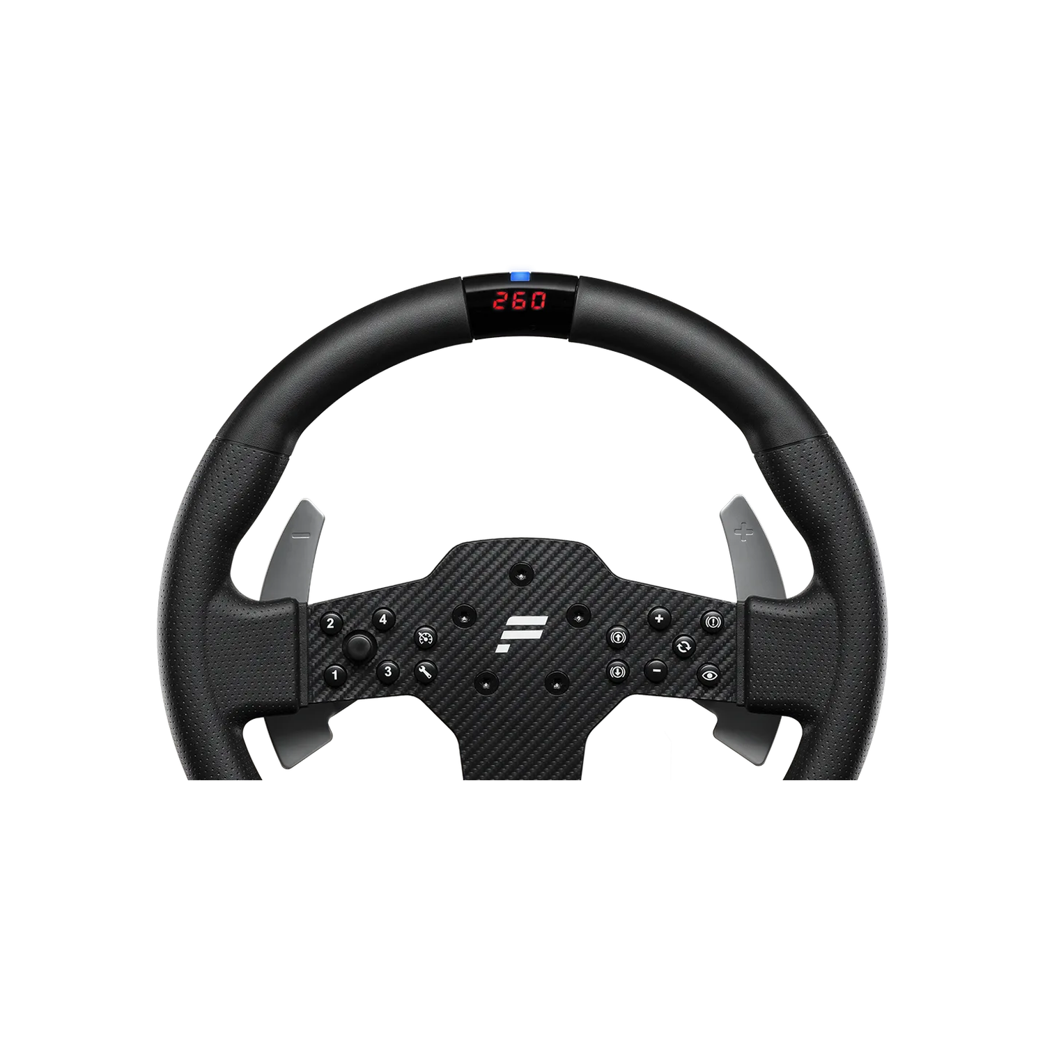 Front view of the complete Fanatec CSL Steering Wheel P1 V2 QR2 Lite
